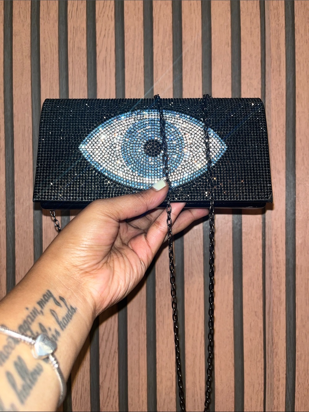 Black Crystal Eye Embellished Crossbody Clutch